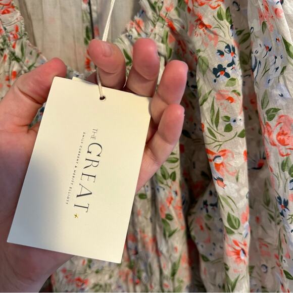 NWT THE GREAT. Floral Gray Pink Cotton Maxi Dress Large 3 - Picture 10 of 12